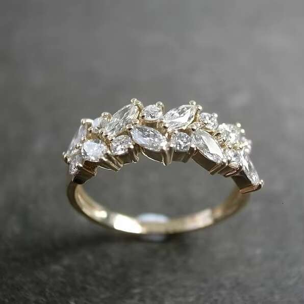 1.39 TCW Colorless Marquise Cut Moissanite Cluater Ring 925 Sterling Silver