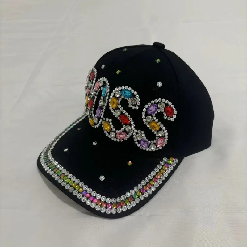 2025 Diamond Studded Letter BOSS Baseball Cap Denim with Holes Versatile Outdoor Sunshade and Sun Protection Hat for Women 250603