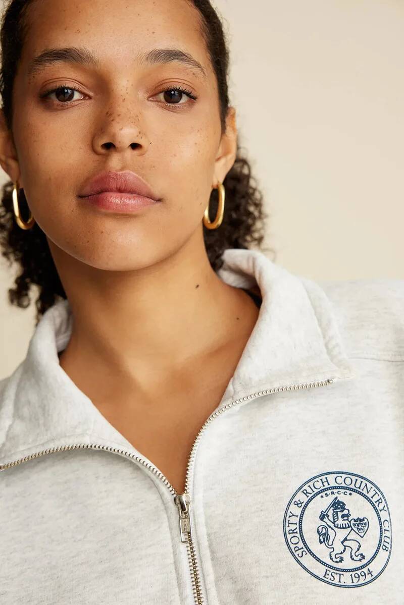 Autumn And Winter New North American Niche SR Stand Up Collar Zipper Chest Letter Printed Fleece Women's Hoodie