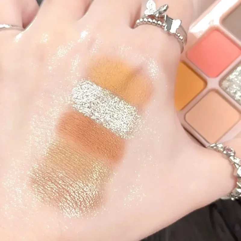 New 2-Color Eyeshadow Palette Orange Brown Pink Glitter Pearly Eye Shadow Palette Shiny Eye Shadow Long-lasting Eyes Make Up W250605
