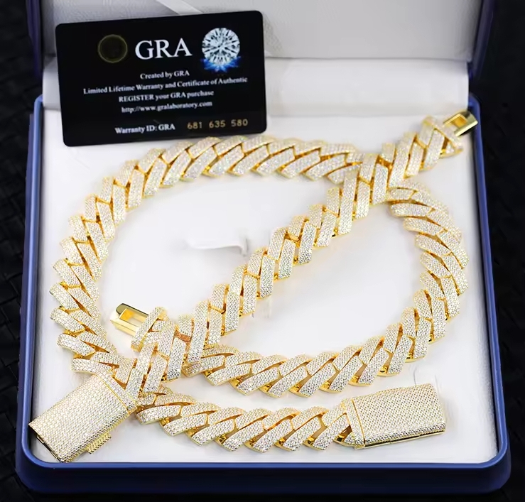 Hiphop Chain 10mm Gold Plated Gra Certified Baguette Round Iced Out Moissanite Miami Cuban Necklace Free door-to-door delivery
