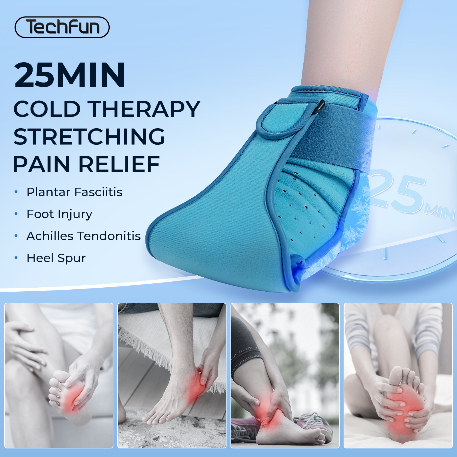 Plantar Fasciitis Night Splint, Foot Ice Pack Wrap for Relief,Plantar Fasciitis Brace for Men Women,Ankle for Achilles Tendonitis Heel Spur Foot Pain