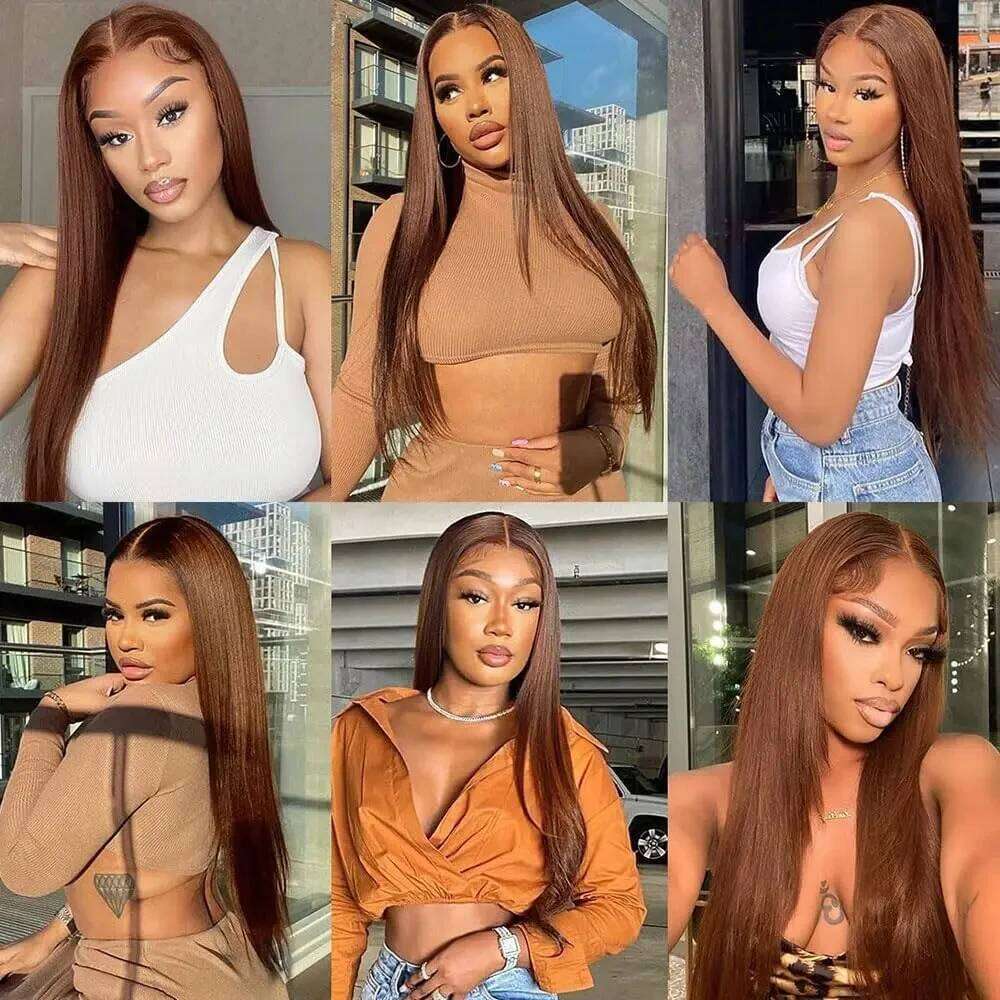 Chocolate Brown 4# 36 18 inch straight 13x4 13x6 Hd Lace Frontal Wig 200 180 Density Human Hair Wigs for Black Women