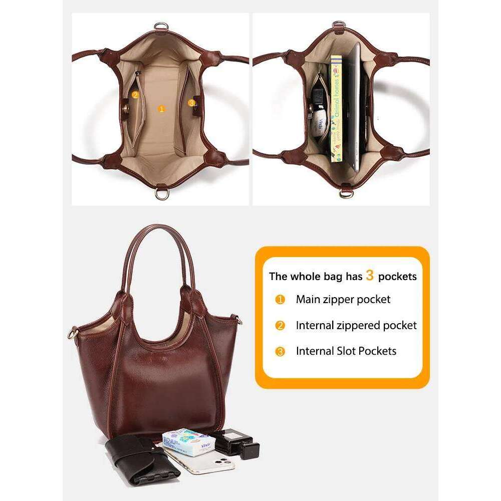 Zency Oil Wax Leather Top Handle Bags for Women Trendy 2025 Vintage Shoulder Purse Versatile Medium Size Handbag For Commute