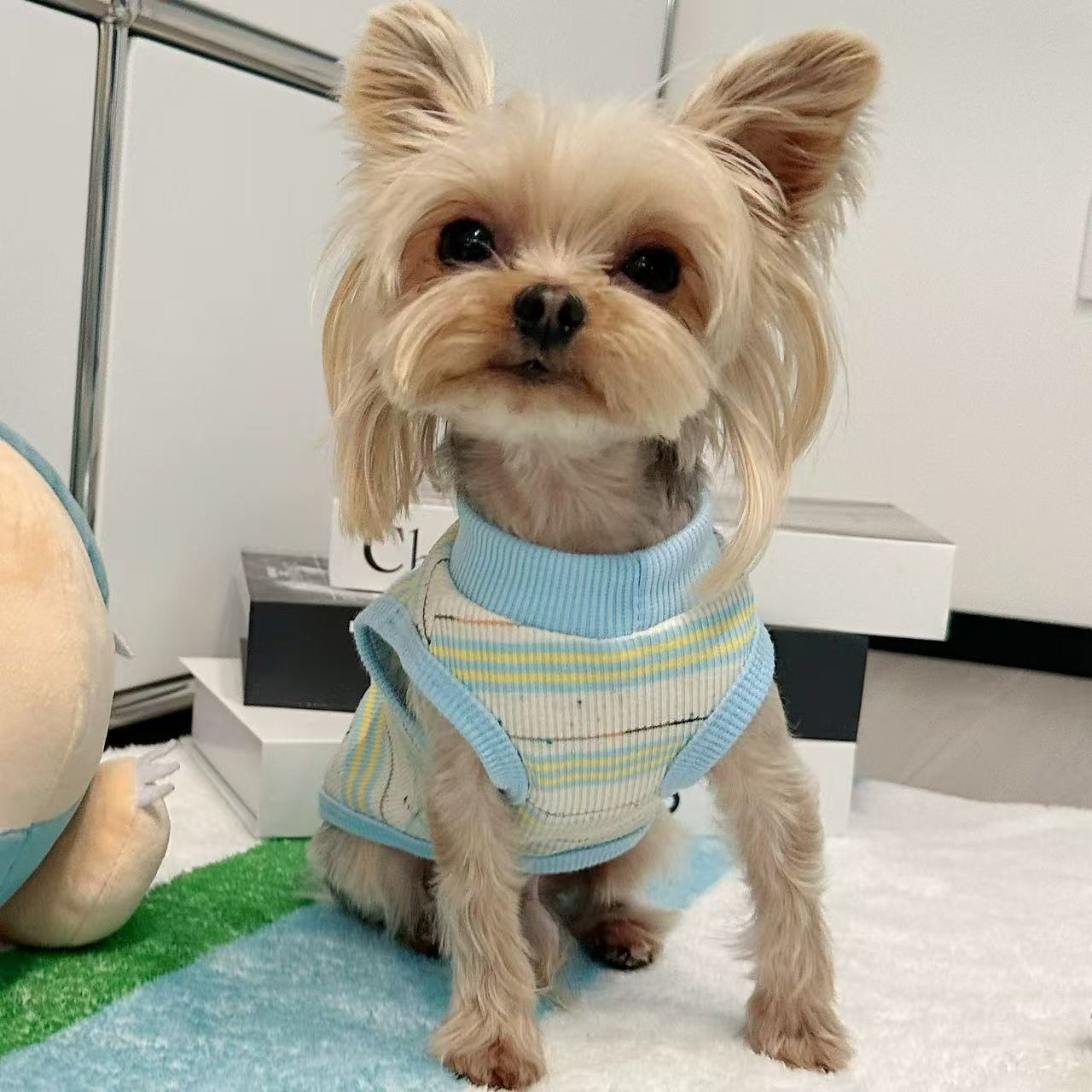 T00389 Spring and Summer Dog and Cat Clothes Pink Cherry Striped Thin Vest Yorkshire Teddy Puppy Kitten Clothes
