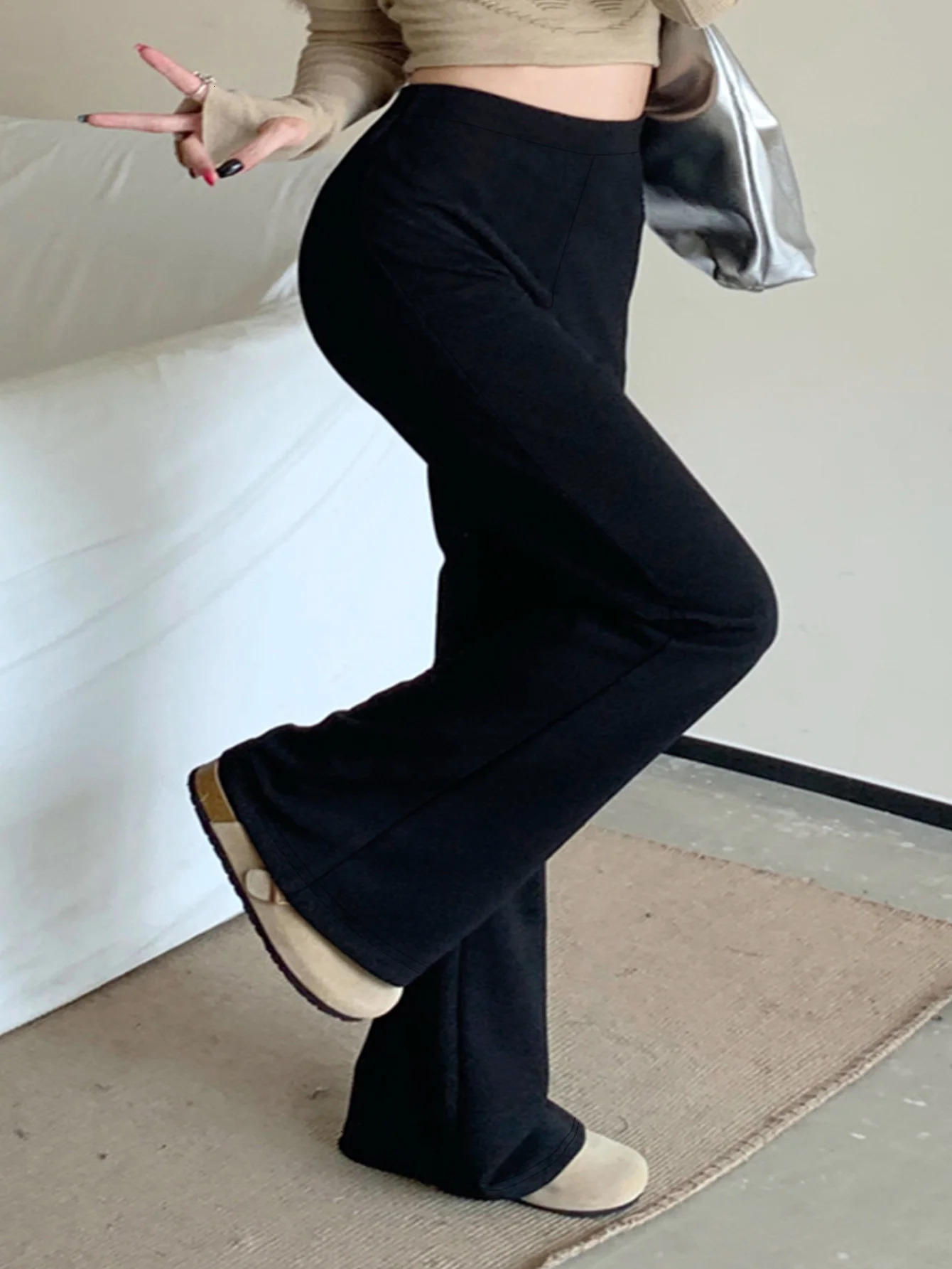 Spring and summer womens plussize British style highwaisted n draped loose flared pants 250604