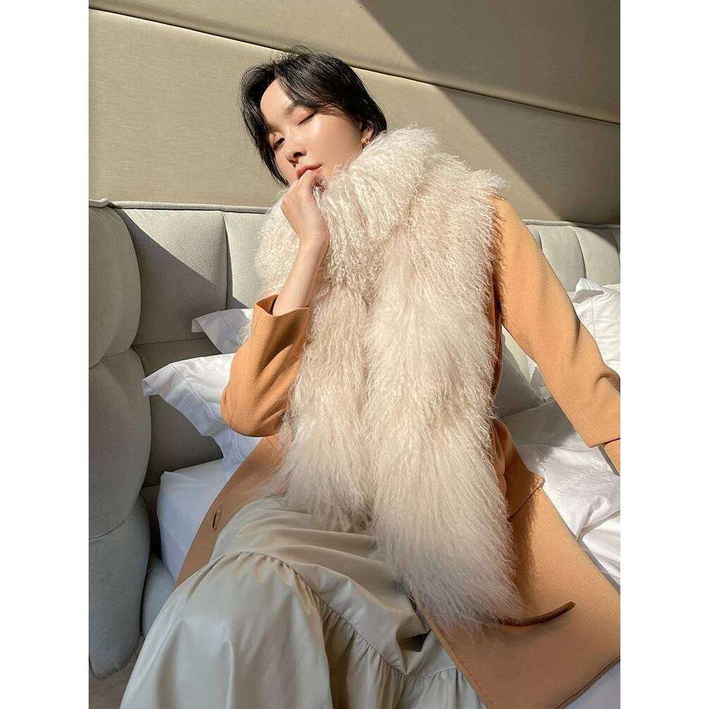 ZDFURS* Korean Quality mongolian Tibet sheep fur scarf Double-Sided Whole skin Long Collar Fur Scarf Thickened