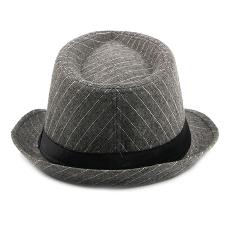 HT1516 Fashion Men Fedora Hat British Style Striped Trilby Hat Classic Retro Derby Bowler Jazz Hat Casual Grey Black Fedoras 250605