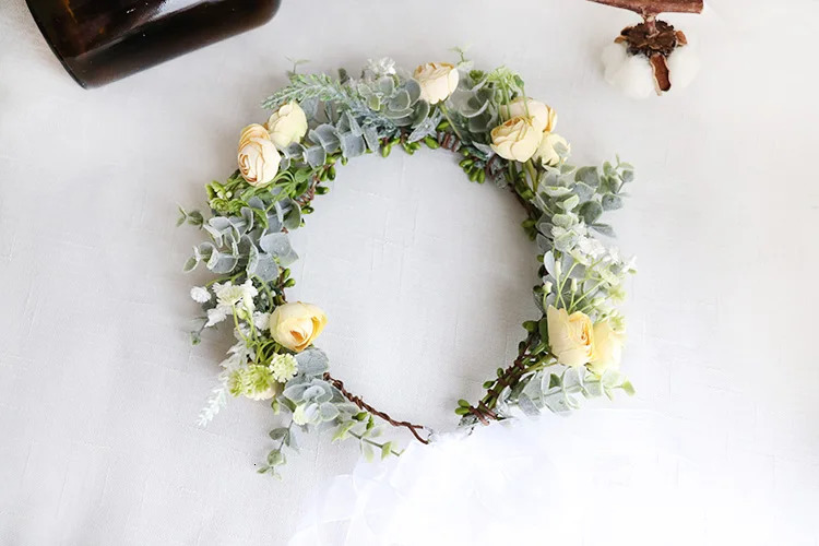 Camellia Flowers Wreath Crown Festival Headband Women Hair Accessories Headdress Girl Floral Garland Wedding Floral Headwear 250530