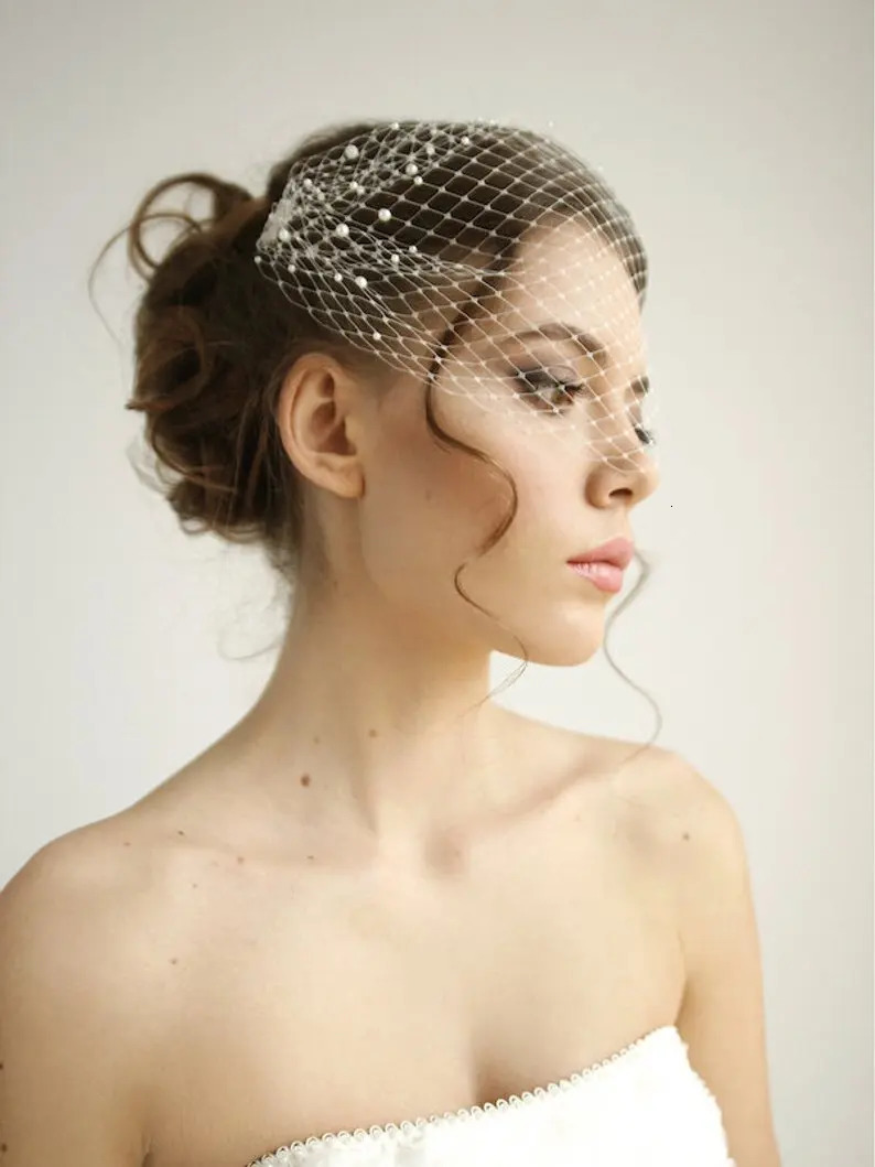 Bridal Birdcage Veil and Bride Beaded Birdcage Veil Blusher VeilShort Veil Silver Wedding Veil Velos De Novia 250530