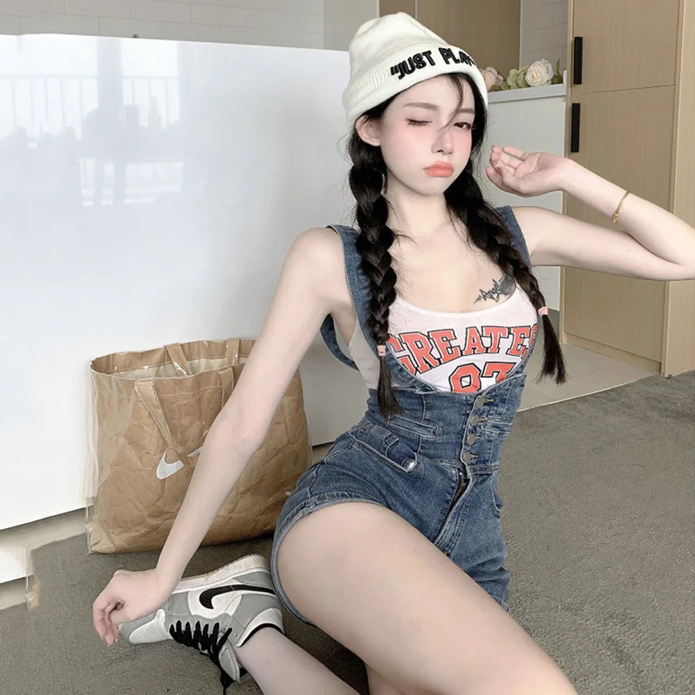 Overalls Jeans XL Denim Pants Pocket Button Casual Sling Shorts Jumpsuit Skinny Trousers Strap Buttons Bib Suspenders For Women 250604