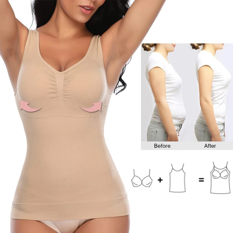 Women Tummy Control Tank Tops Slimming Body Shaper Waist Trainer Corset with Padded Bra Shaperwear Compression Camisole Vest 250605