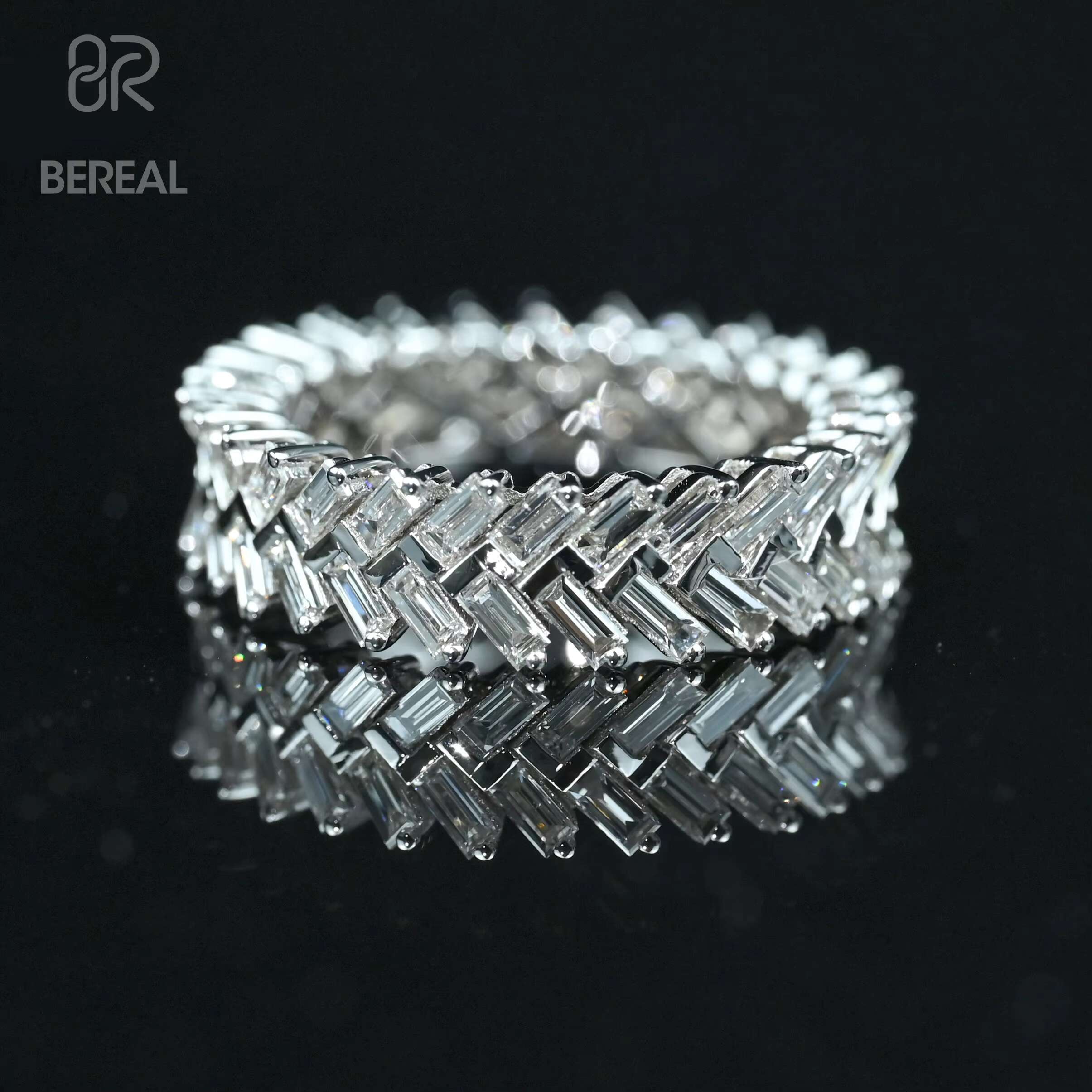 Pass Diamond Tester Three Rows Vvs Moissanite Eternity Ring Band Iced Out Diamond 10K 14K 18K Solid Gold Wedding Rings