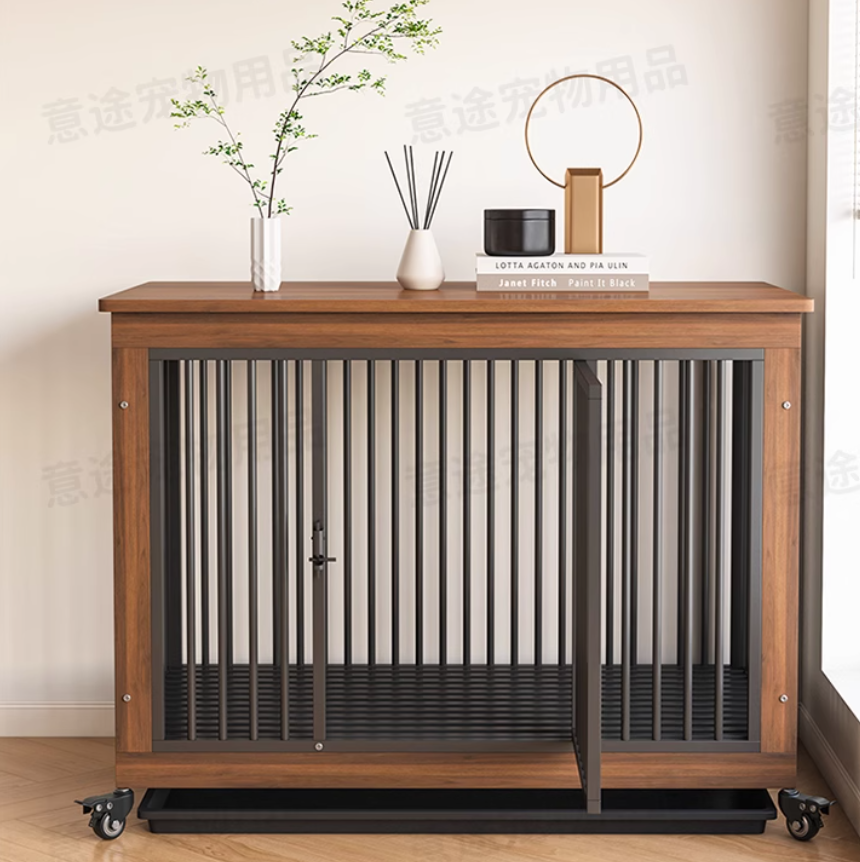 Luxurious Wooden Pet Kennel: Spacious Dog Cage with Built-In Toilet Suitable for Larger Breeds