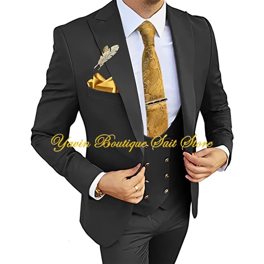 Wedding Mens 3-piece Suit Set Slim Fit Jacket Pants Vest Groom Tuxedo Formal Blazer Elegant Suit for Men 250530
