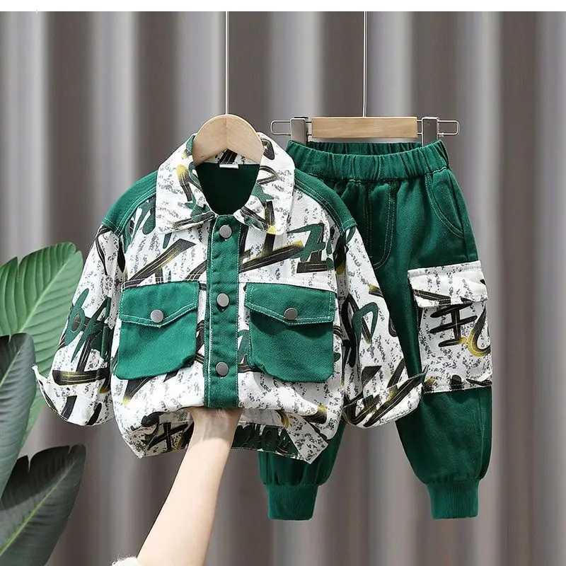 Boys Jacket +Pants Kids Sets Tracksuit 2PCS/Set Printed Spring Autumn Cotton Outfits Jogging Suit Children Clothing R250605