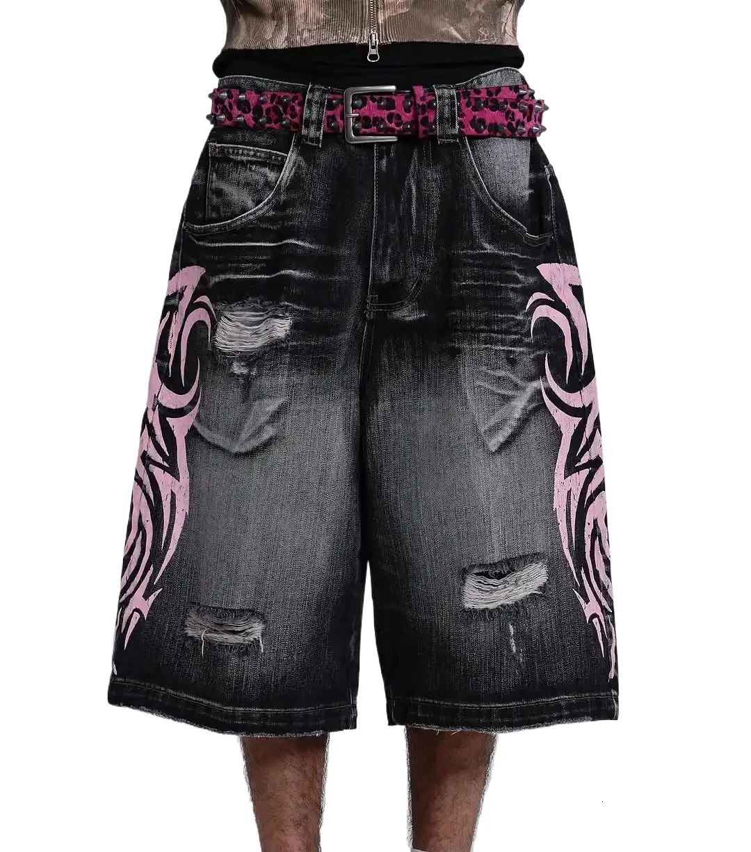 Streetwear Y2K Denim Shorts Tassels Vintage Shorts Man Hip Hop Fashion Harajuku Punk High Waist Wide Leg Pants 250529