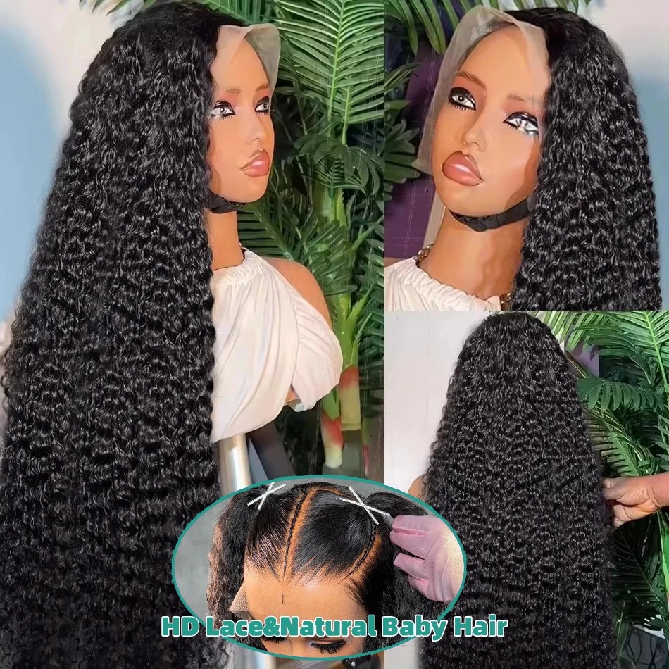 250 Density 30 40 Inches Curly 13x4 13x6 Hd Lace Front Human Hair Wigs Pre Plucked Deep Wave Lace Frontal Wig For Women Synthetic