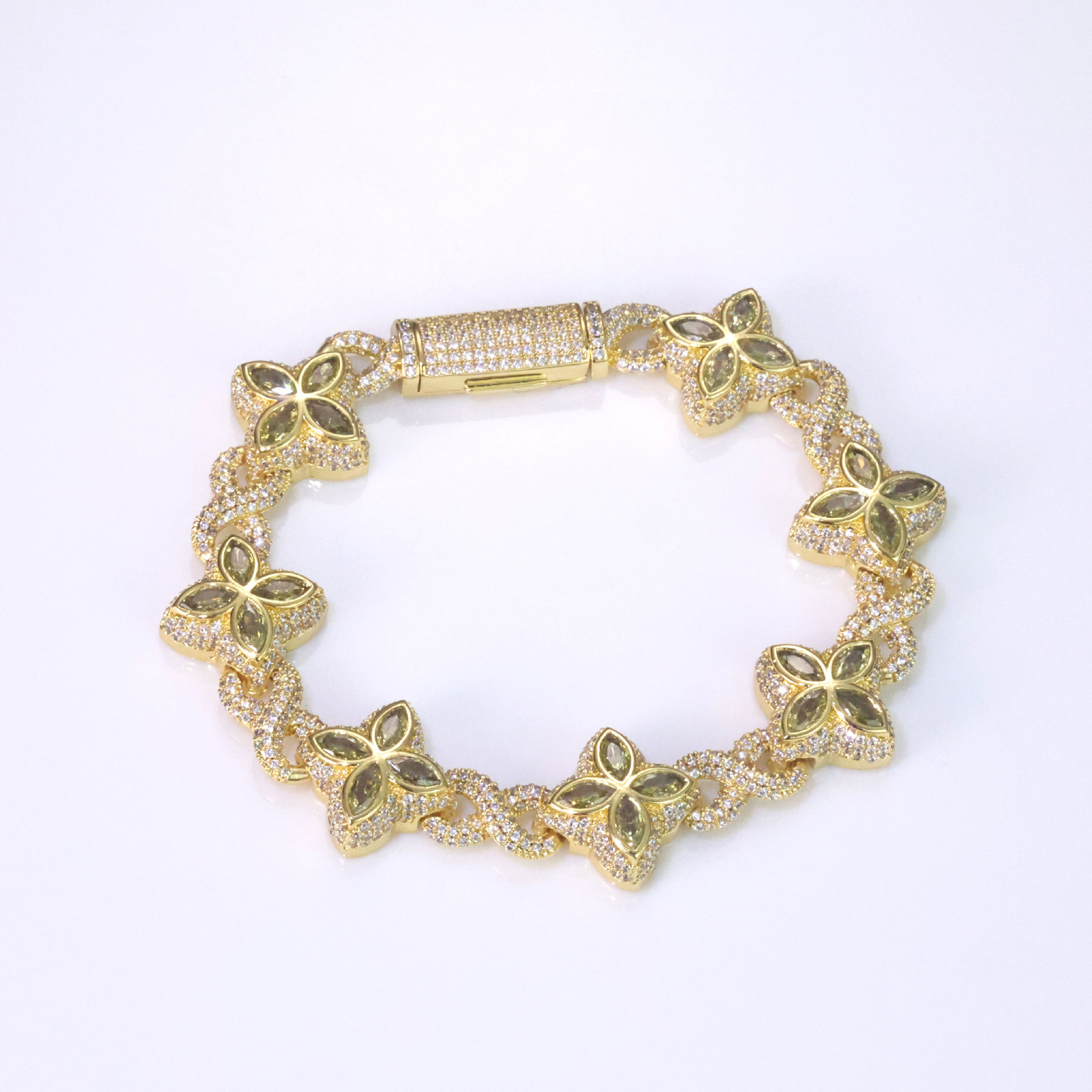 Four leaf clover Moissanite eight character Cuban bracelet hip-hop mens bracelet high-end and versatile trendy accessory