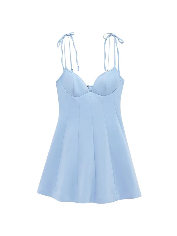 TRZA Womens Sweetheart Neck Mini Dress with Bows Adjustable Thin Straps Back Zipper Fashion Female Dresses Vestidos Mujer 250604