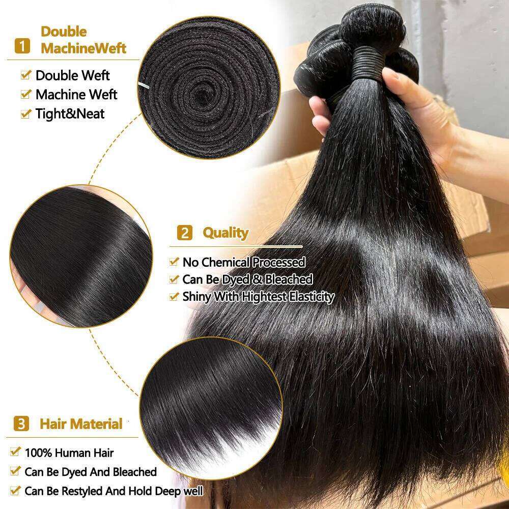 Straight With 2x6 4X4 5X5 Closure 24 Inch 12A Brazilian Weave Raw Human Hair Bundles