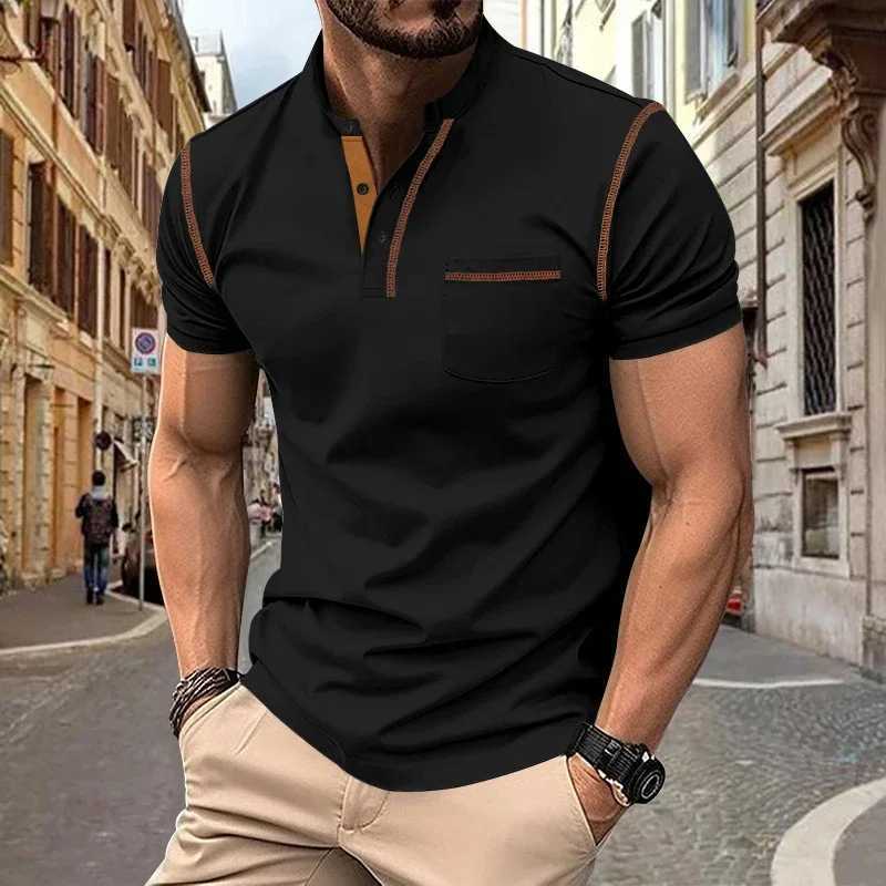 Mens Casual Short-sleeved Polo Shirt Office Business Casual Shirt Outdoor Golf Breathable Lapel Button Pocket Casual Shirt XJ250605