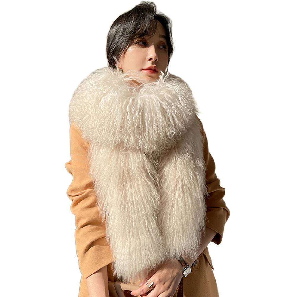 ZDFURS* Korean Quality mongolian Tibet sheep fur scarf Double-Sided Whole skin Long Collar Fur Scarf Thickened