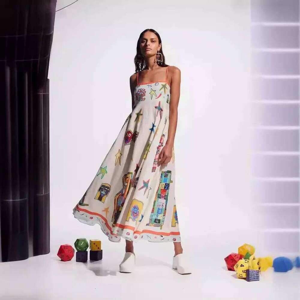 2024 New Women's Dress Sexytank Graffiti Cotton Linen Printing Large Splash Independent Station Direct Sales European American M