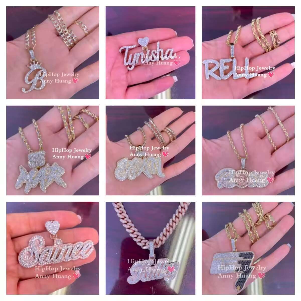 Rapper Jewelry Mens 925 Sterling Silver Moissanite Diamond Pendant Rose Gold Two Tones Heart Clasp Custom Name Letter Pendant