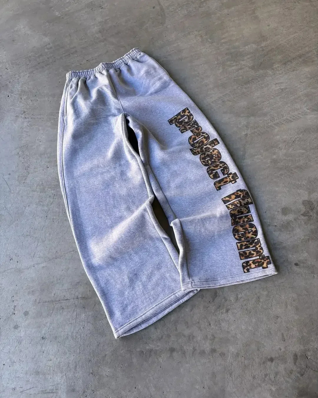 Y2K Fashion Leopard Print Patch Casual Pants Men Women Harajuku High Waisted Jogger Drawstring Loose Straight Leg Cargo Trousers 250604