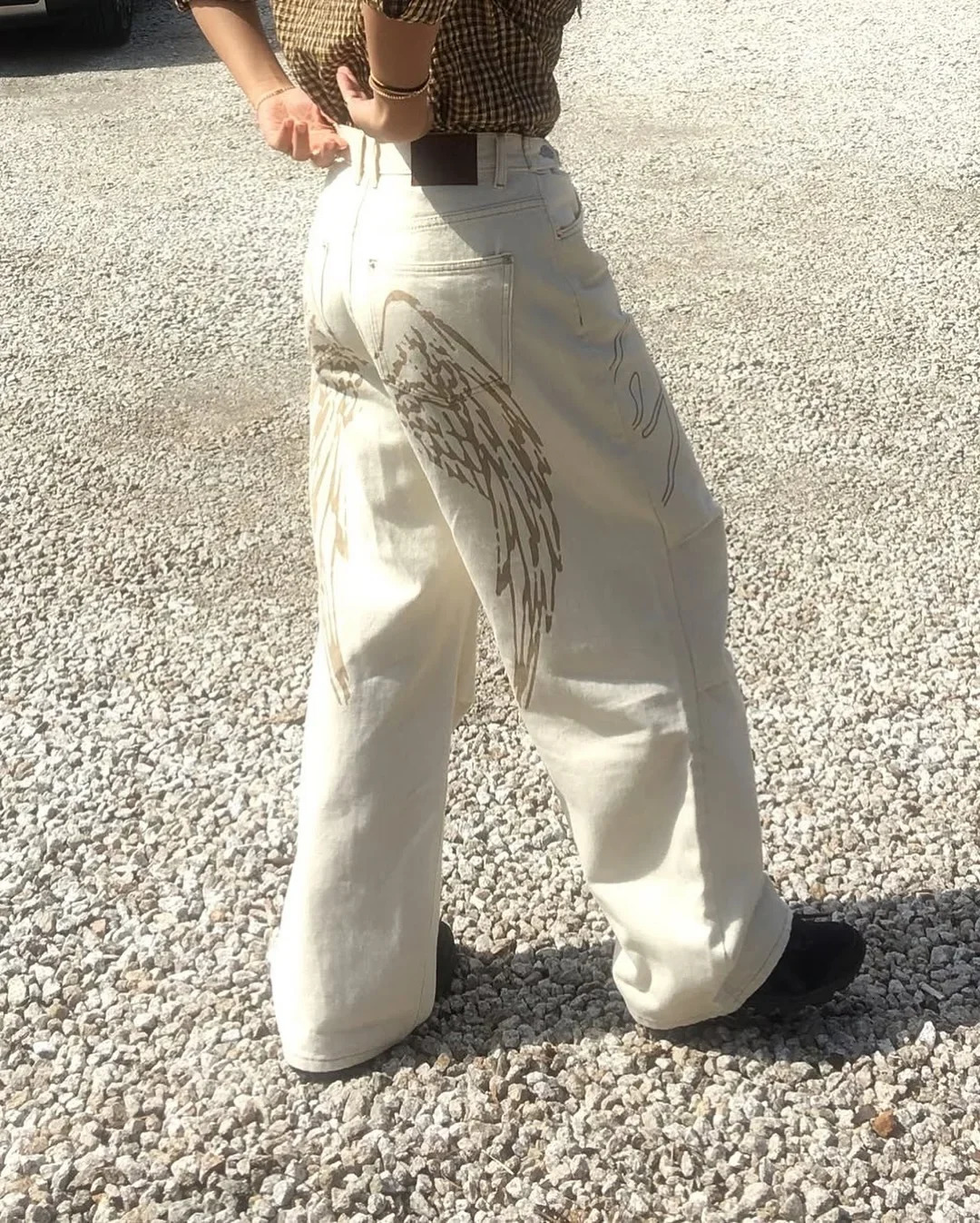 Y2K Fashion Loose Jeans Korean Simple Light Colored Straight Leg Harajuku Retro Angel Wing Print Solid Color Jeans 250604