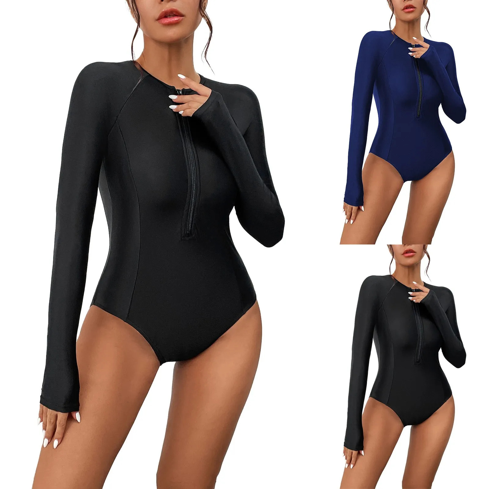 Swimwear For Women 2024 Plus Size WomenS Solid Rash Guard Long Sleeve Swimsuits Sunscreen Surfing Suit Bathing Ropa De Mujer 250530