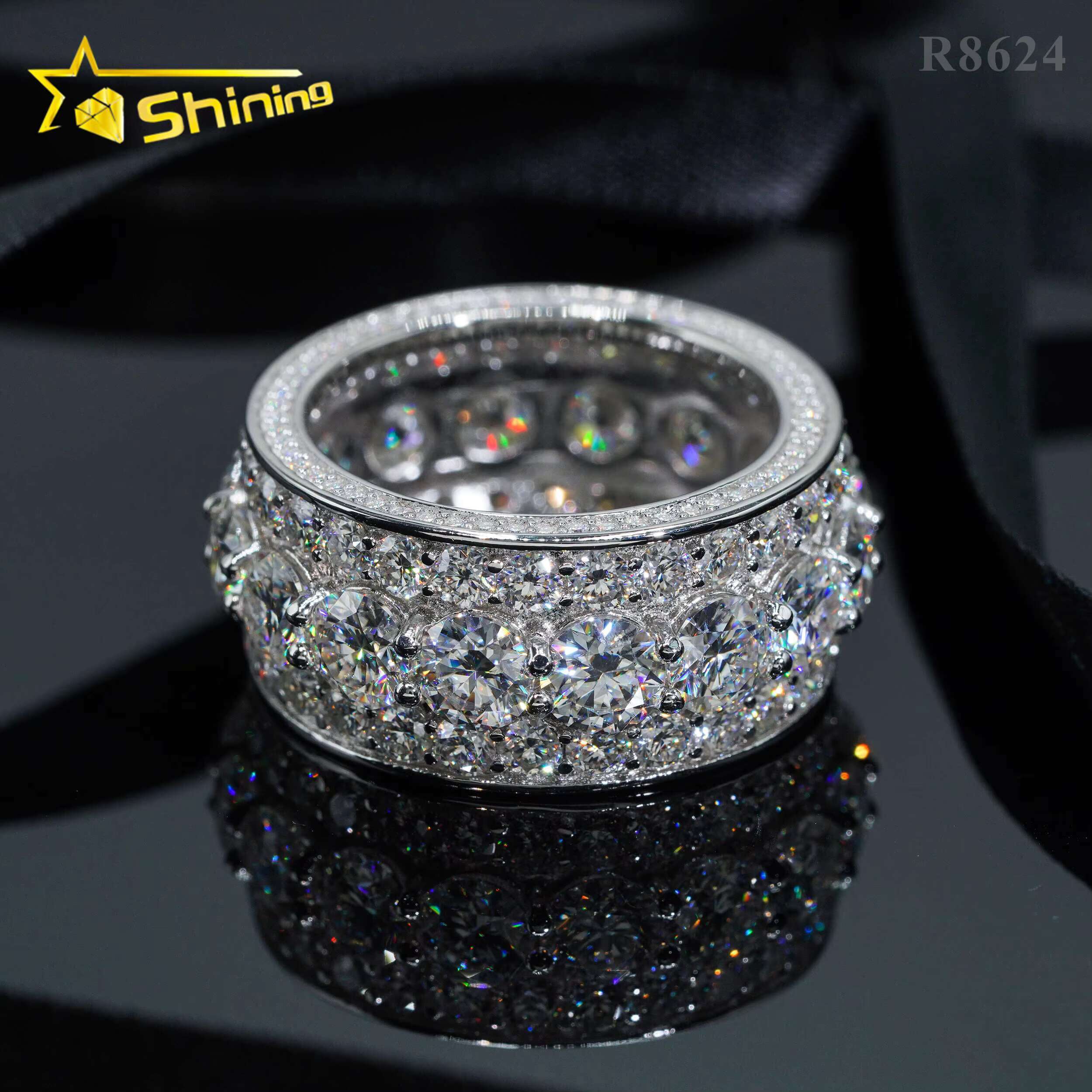 Drop Shipping Pass Diamond Tester 925 Sterling Silver White Gold Plated VVS Diamond Hip Hop Jewelry Diamond Moissanite Men Ring