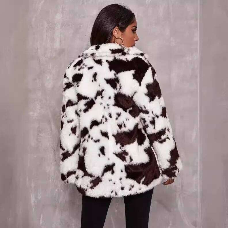European American Cross-border Imitation Fur Coat Women's Clothing Autumn and Winter Original Style Cow Pattern