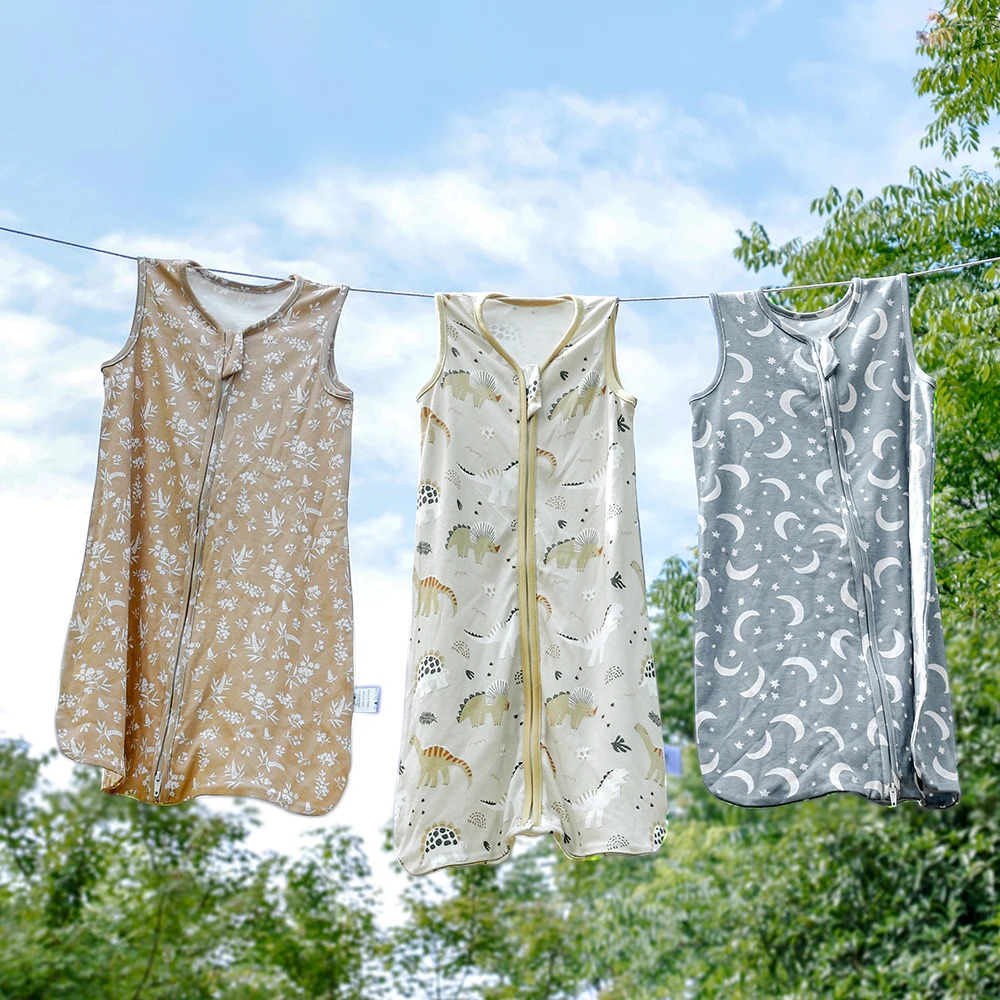 HappyFlute Cute Print Two-Way Zipper Super Soft Bamboo Cotton Fabric Sleeveless Baby Summer Anti-kick Sleeping Bag 250604