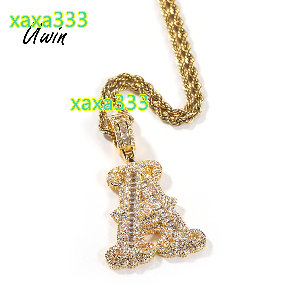 UWIN Hip Hop Style Ice Cube Alphabet Initial Pendant 925 Silver Moissanite Long Bar Shining Necklace Rapper Charm Jewel