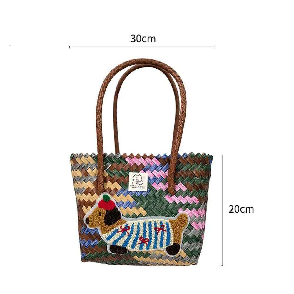 Women's Bags Designer Casual PP Handbags Stripe Woven Straw Bag Large Capacity Bamboo Handle Weaving Basket Female