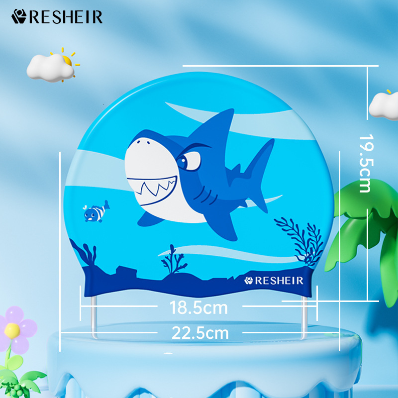 Children's Silicone Swim Comfortable Non-Tightening Boys Girls Cute Shark Fashion Print Swimming Cap