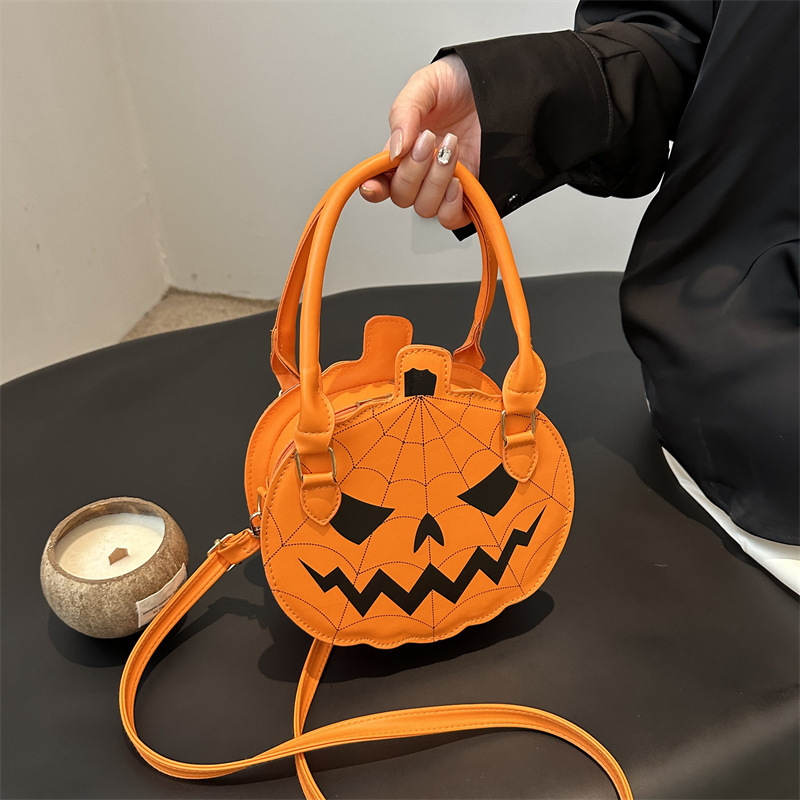 designer Halloween Spooky Pumpkin Bag 2025 Casual Fashion Color Block Creative Patchwork Women's Shoulder Bag Cartoon Crossbody Bag
