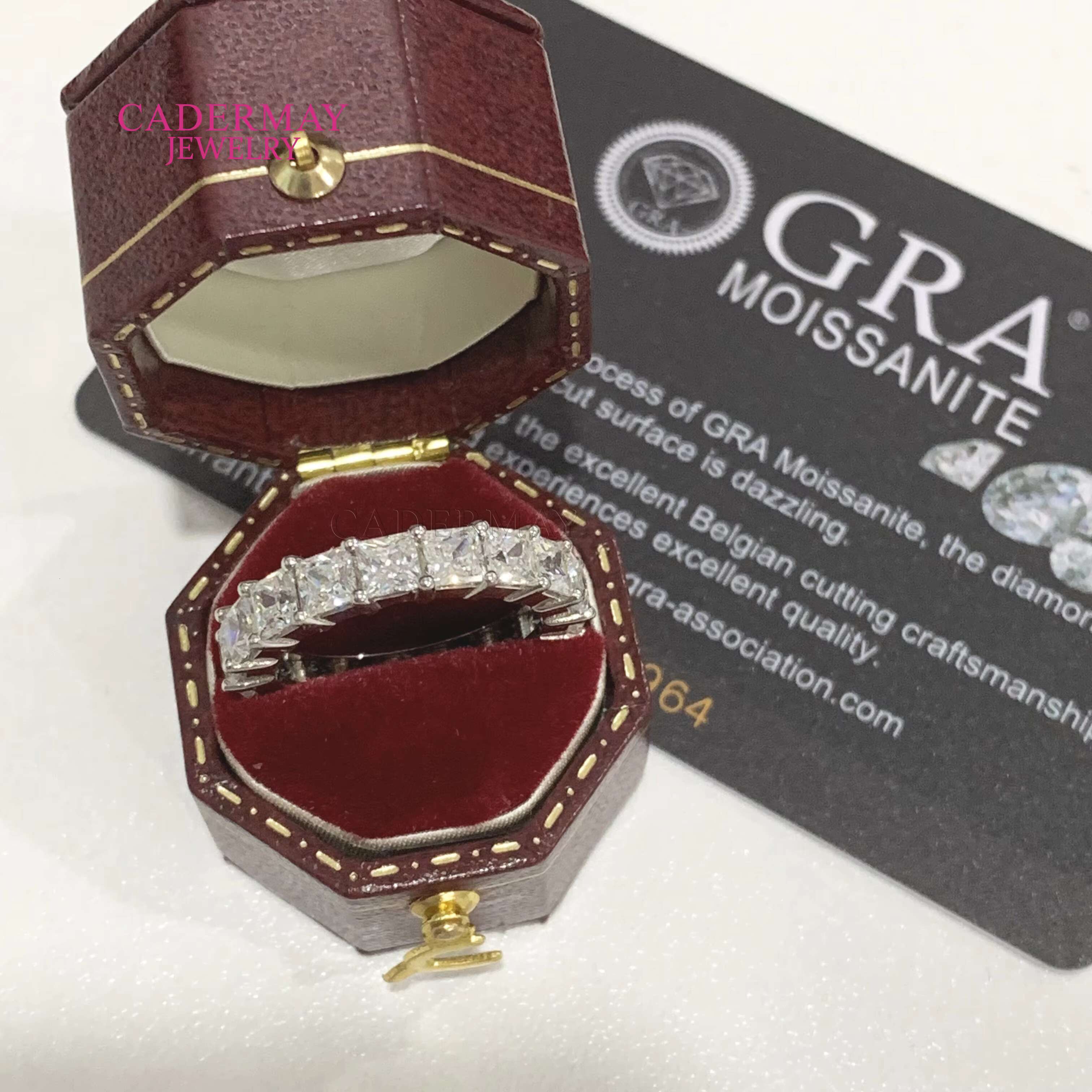 Cadermay Jewelry 925 Silver 3.5x3.5mm Square Princess Cut D VVS Moissanite Eternity Ring Band for Women Gift