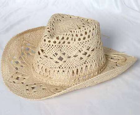 VW2518 Hand-Woven European American Western Cowboy Hat Raffia Straw Summer Sun Protection Hats