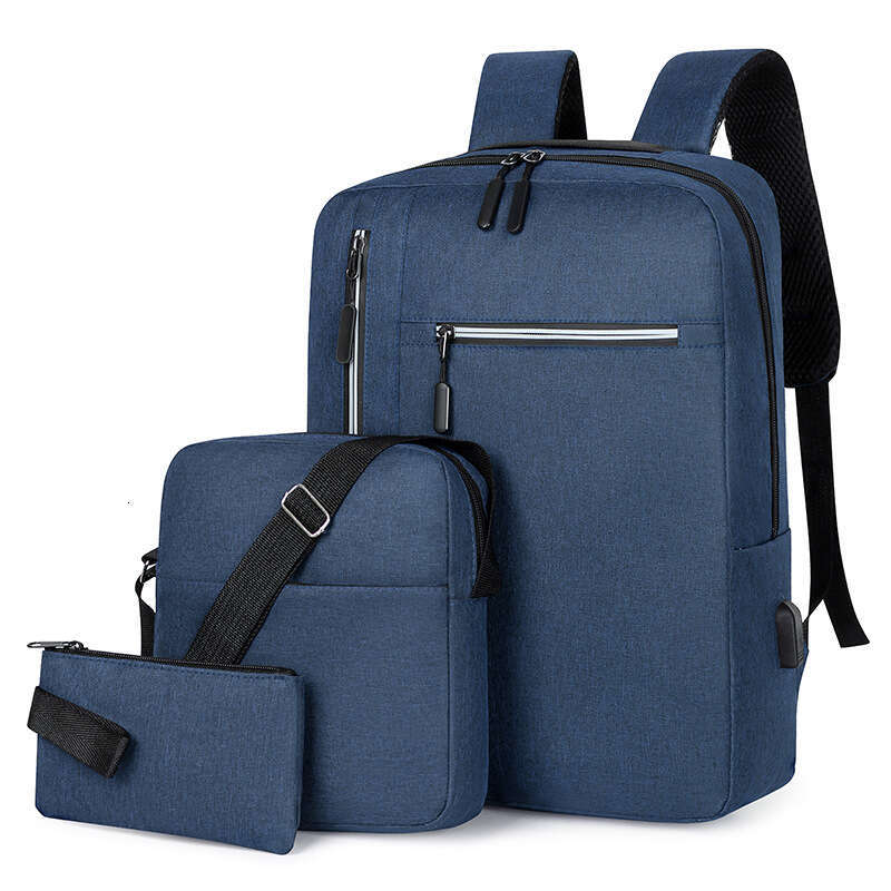 New Men's Business Backpack USB Charging Casual Women's Student School Simple Fashion Laptop Bag Three-Piece Set
