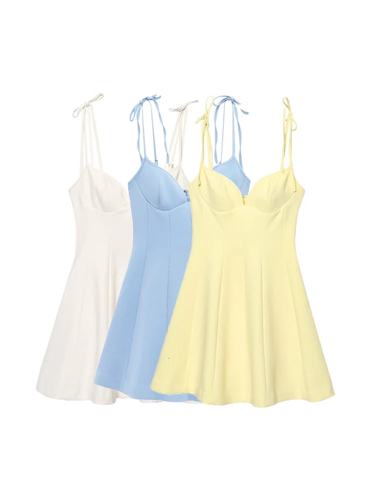 TRZA Womens Sweetheart Neck Mini Dress with Bows Adjustable Thin Straps Back Zipper Fashion Female Dresses Vestidos Mujer 250604