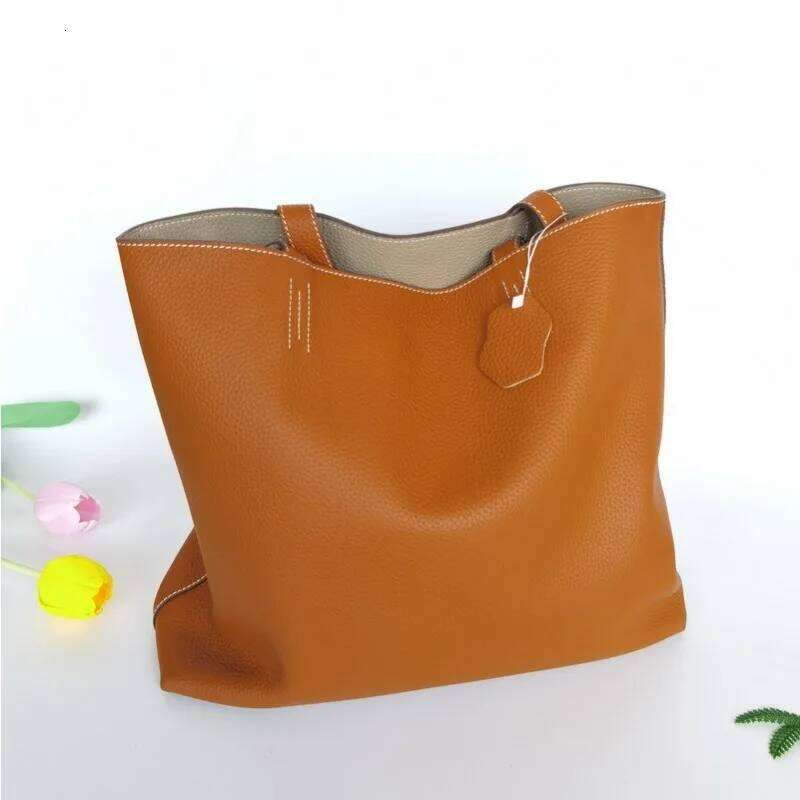 VOAETEC 2025 First-Layer Cowhide Tote Double-Sided Real Leather Shopping Women's Vintage Casual Versatile Portable Bag 2025/06/05