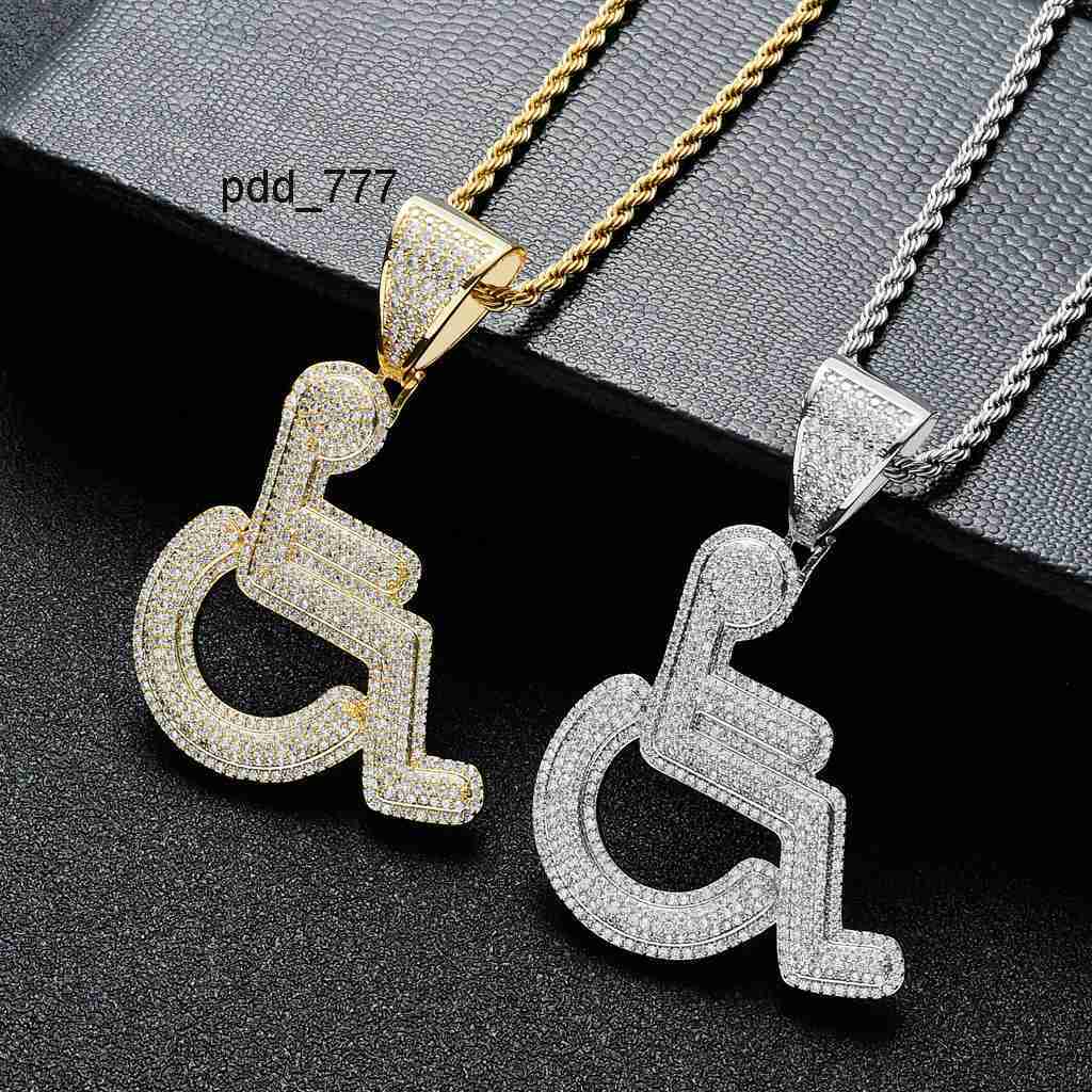 Ins necklace mens wheelchair disabled pendant personalized and creative Moissanite hip-hop jewelry