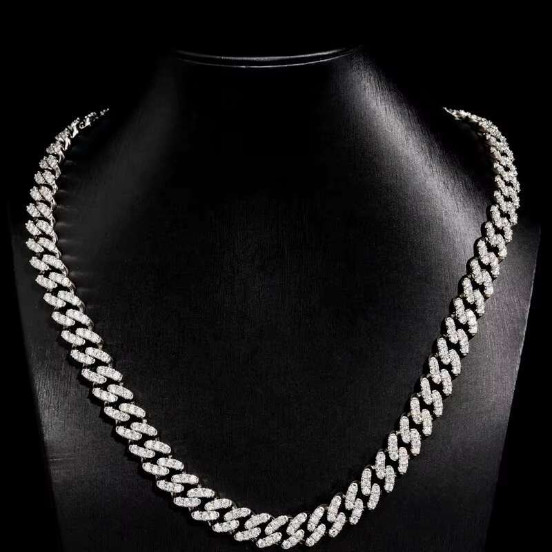 GRA Hip Hop Iced Out Bling 925 Sterling Silver Pass Diamond Tester 12MM VVS Moissanite Prong Miami Cuban Link Chain for Men