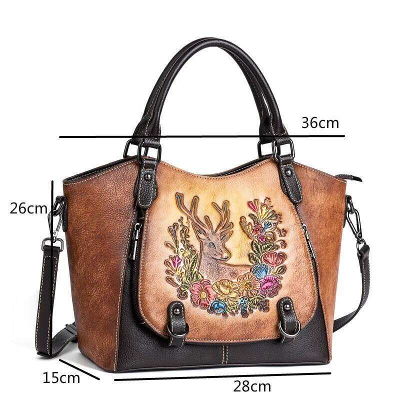 Johnature Genuine Leather 2025 New Handbags Women Designer Vintage Emed First Layer Cowhide Female Shoulder Bags 2025/06/05