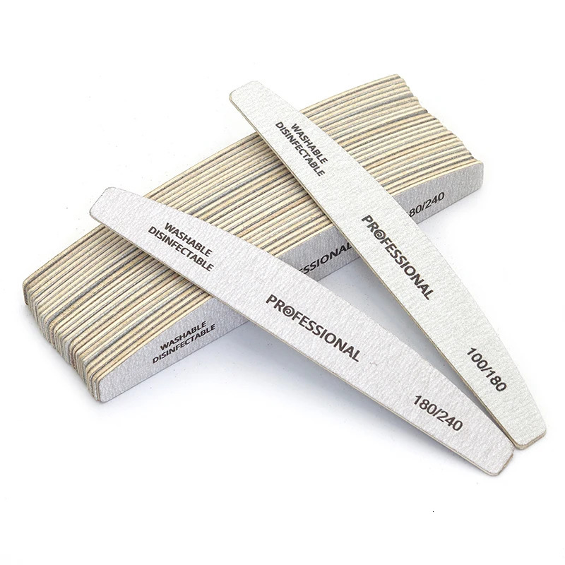 10pcs/Lot Wooden Nail Files Professional 100 180 240 Emery Board Manicure Buffer Grey Boat Double-sided Wooden Pedicure Buffers 250605