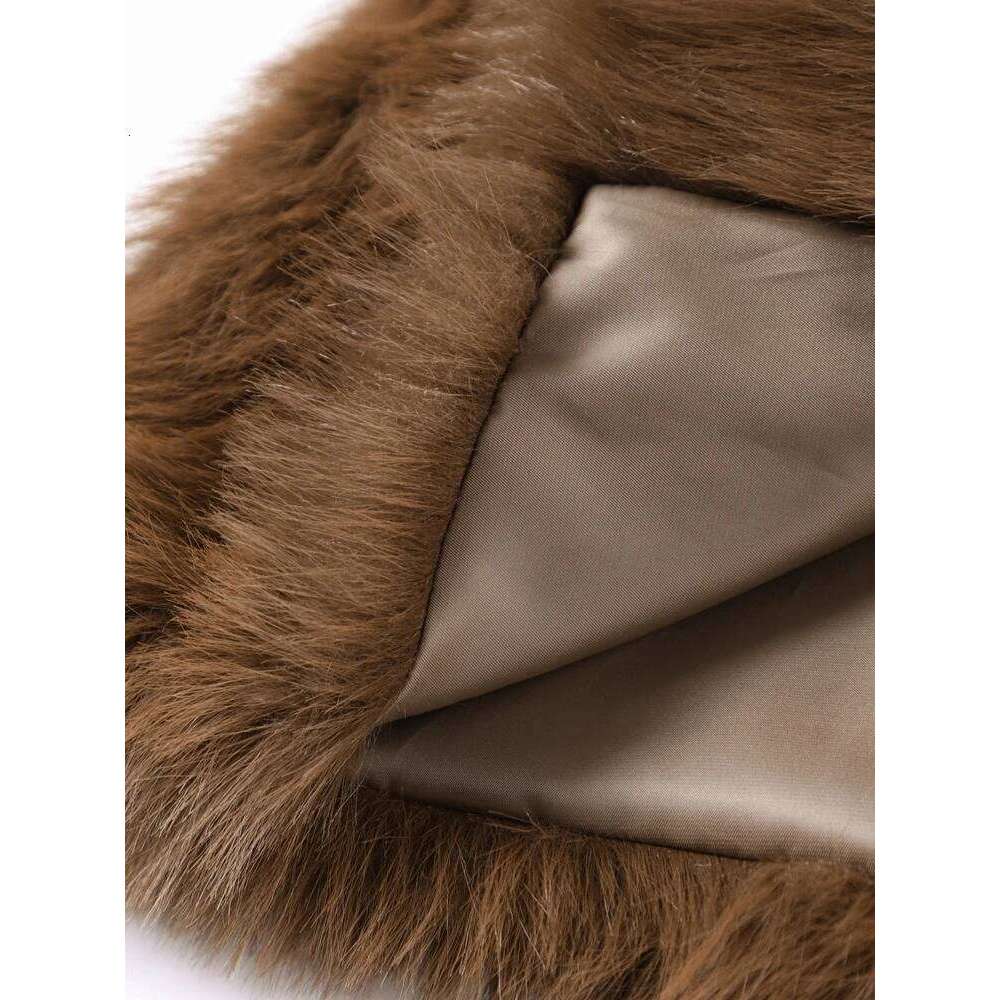 Brown Women Faux Fur Coat Vintage Loose Long Sleeve Fluffy Short Coats 2025 Autumn Winter Female Elegant Commuter Outwear