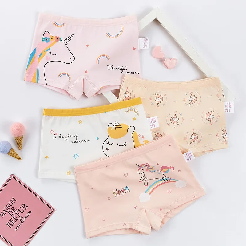 4PCS Girls Cute Unicorn Print Panties Kid Cotton Soft Antibacterial Knickers 2y Young Children Underwear Thin Breathable Briefs 250604